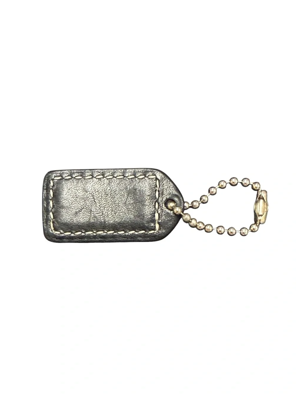 Coach Black Leather Key Tag with Silver Ball Chain